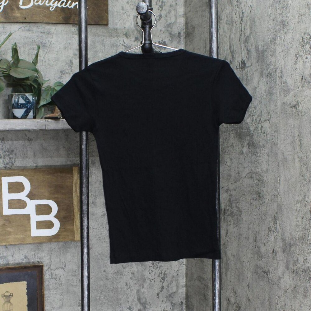 NEW American Apparel Classic Girl Cotton Cuffed Short Sleeve T-Shirt Tee Black M - Picture 2 of 4